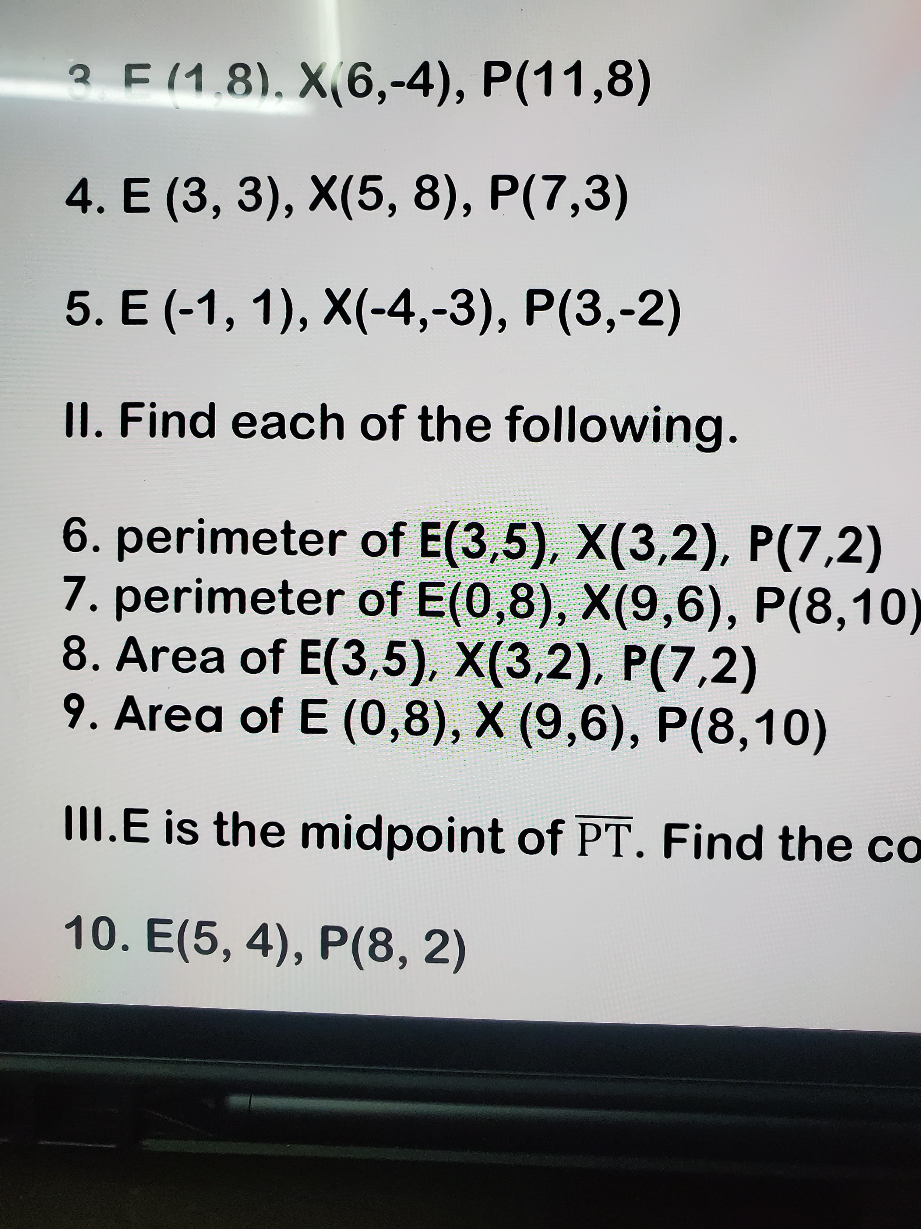 8. Area of E(3,5), X(3,2), Р(7,2)
