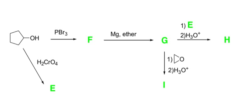 1) E
PBR3
Mg, ether
2)H3O*
G
H
| 1) DO
H2CrO4
2)H3O*
E
