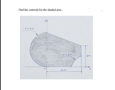 Find the centroid for the shaded area.
r=5m
r=3m.
6m
10m
