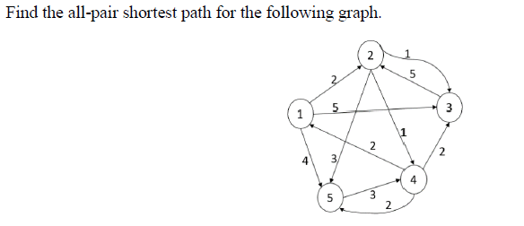 Find the all-pair shortest path for the following graph.
3
4
2
3,
