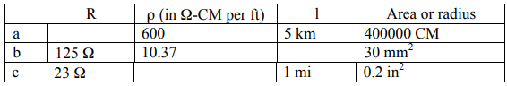 1
5 km
R
p (in 2-CM per ft)
Area or radius
a
600
400000 CM
125 2
10.37
30 mm
23 2
1 mi
0.2 in?
