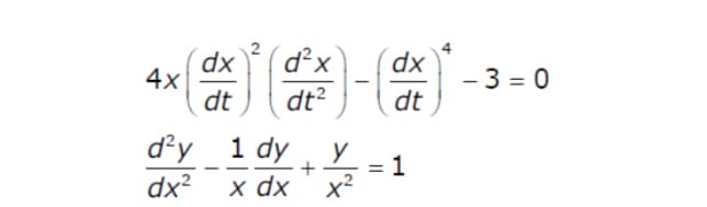 4x
d²y
dx²
dx
dt
d²x
dt²
1 dy
x dx
+
1-(dx)
dt
y
X²
1
-3=0