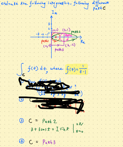 evalinaite the folliwing inigratio hi fulliwing dif*
PathC
I'm
f0,1). (3,!)
parhz
path!
Re
path3
:| f(2) dz where
3 C = Path 2
3+3ost+Isih大。
オー。。
C=Path3
