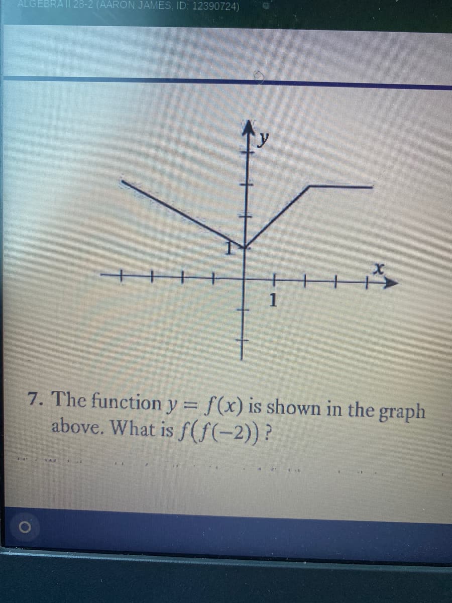 ALGEBRA I| 28-2 (AARON JAMES, ID: 12390724)
1
7. The function y = f(x) is shown in the graph
above. What is f(f(-2))?
AR IE
