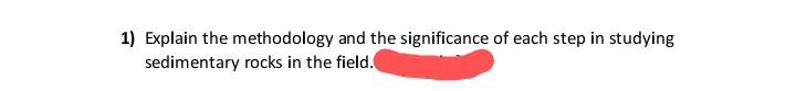 1) Explain the methodology and the significance of each step in studying
sedimentary rocks in the field.