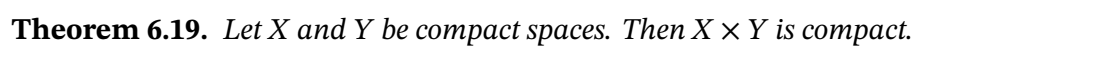 Theorem 6.19. Let X and Y be compact spaces. Then X×Y is compact.
