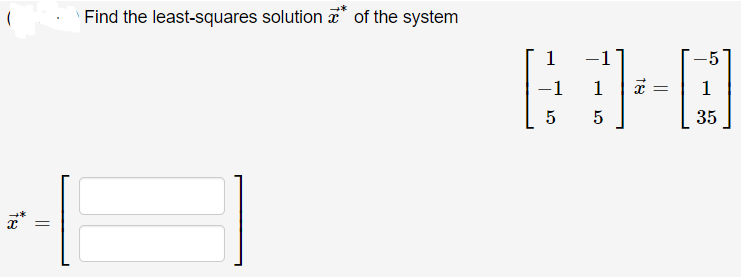 Find the least-squares solution a* of the system
1
-1
-5
-1
1
1
35
