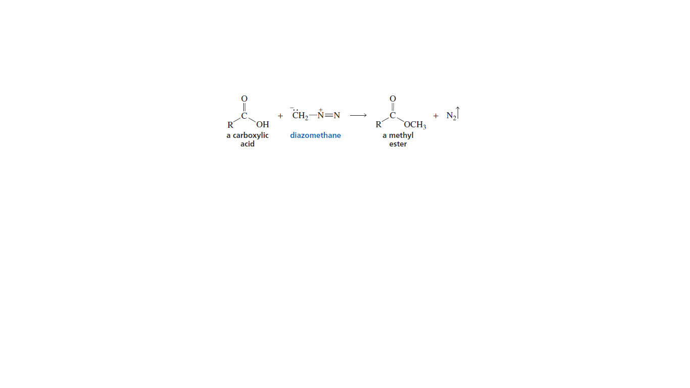 CH;-Ñ=N
+
R
a carboxylic
acid
OCH3
a methyl
ester
R
HO,
diazomethane
