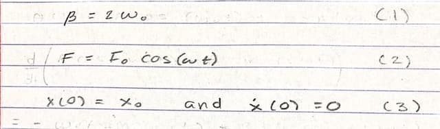 = 2 Wo
d/FE Fo cos (w t)
(2)
and
C3)
メ。
