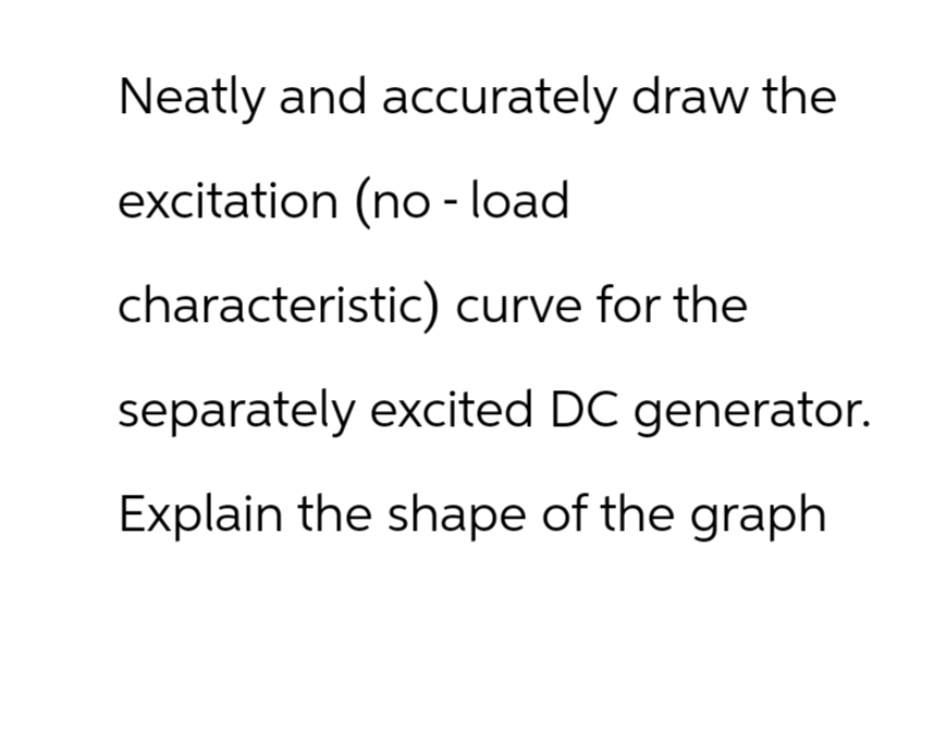 Neatly and accurately draw the
excitation (no - load
characteristic) curve for the
separately excited DC generator.
Explain the shape of the graph