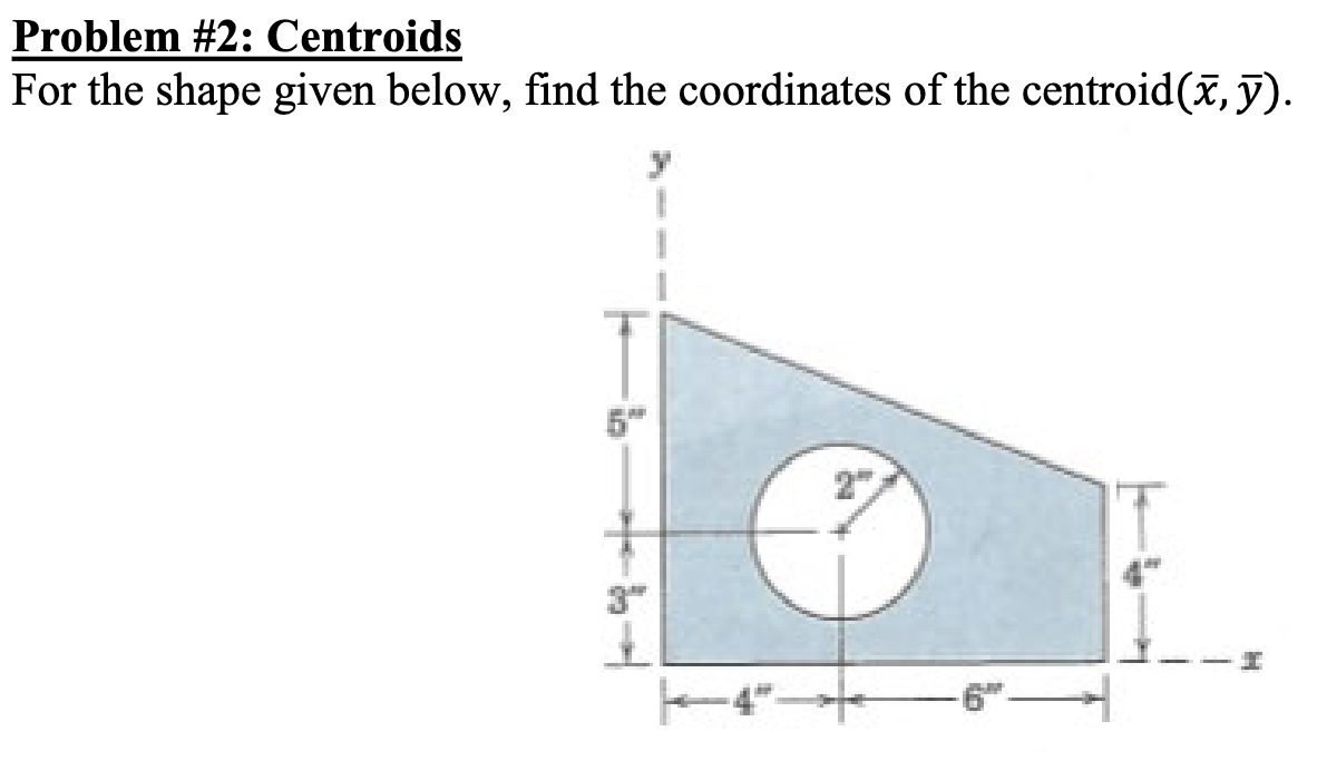 Problem #2: Centroids
For the shape given below, find the coordinates of the centroid(x, y).
A PR
n