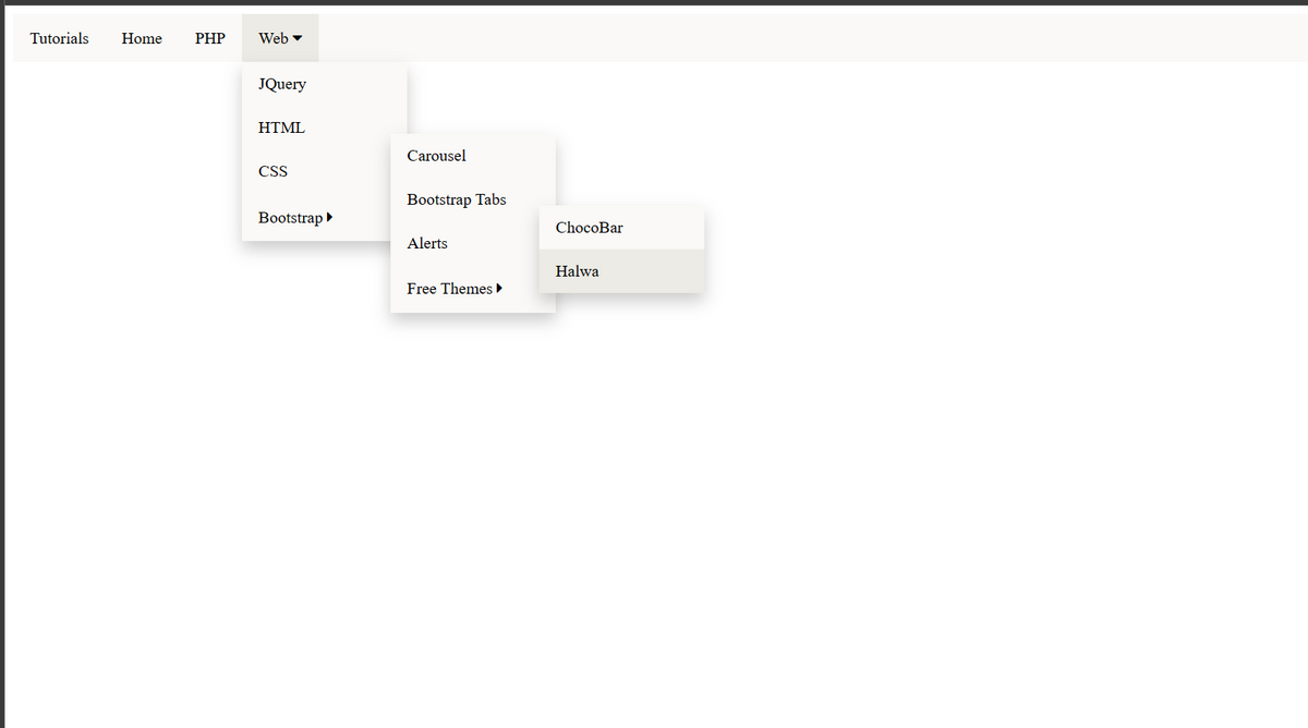 Tutorials Home
PHP Web ▾
JQuery
HTML
CSS
Bootstrap ▸
Carousel
Bootstrap Tabs
Alerts
Free Themes
ChocoBar
Halwa