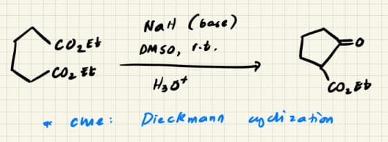 NaH Cbase)
DM SO, r.t.
CO2 Et
Dieckmann
y chization
cme :
