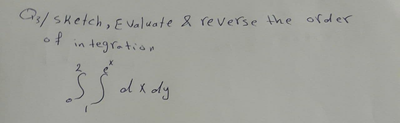 3/5ketch, E Valuate & reverse the order
of
in tegration
2.
ol X dy
