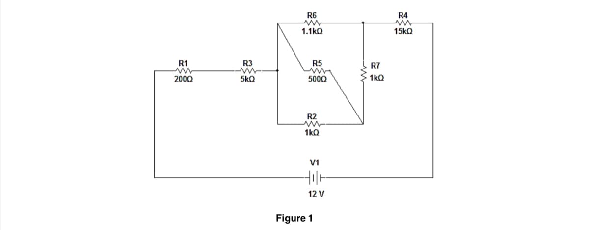 R6
R4
1.1kQ
15KQ
R1
R3
R5
R7
200Q
5kQ
5000
1kQ
R2
1kQ
V1
12 V
Figure 1
