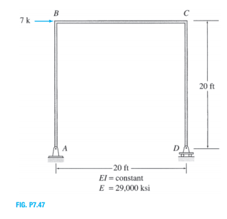 B
7k
20 ft
A
D
-20 ft
El = constant
E = 29,000 ksi
FIG. P7.47
