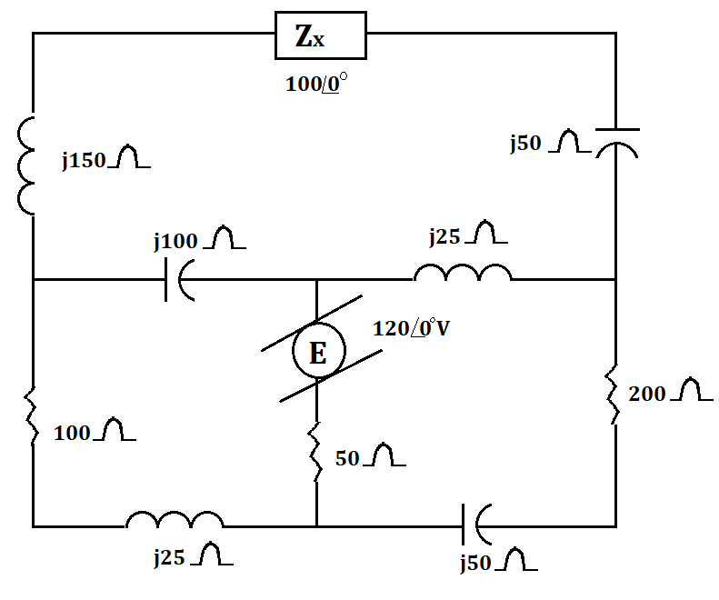 j150
100
j100
не
j25 A
Zx
100/0°
E
50
j25^
120/0°V
j50 ^>
не
j50
200.