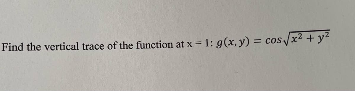 Find the vertical trace of the function at x = 1: g(x, y) = cos√√x² + y²