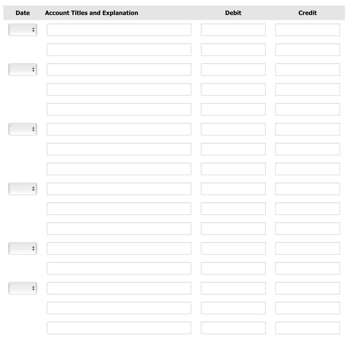 Date Account Titles and Explanation
[
Debit
Credit