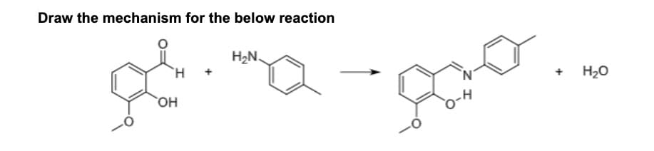 Draw the mechanism for the below reaction
H
&
OH
H₂N
N
O-H
H₂O