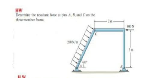 HW
Determine the resultant force at pins A, B, and C on the
threo-member frame.
200 N/m
