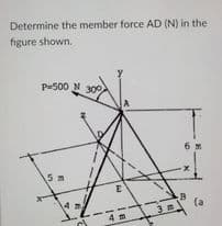 Determine the member force AD (N) in the
figure shown.
pu500 N 300
5
(a
3
