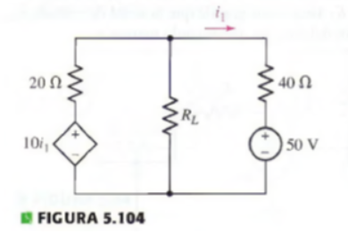 20 Ω .
10₁
FIGURA 5.104
RL
'40 Ω
50 V