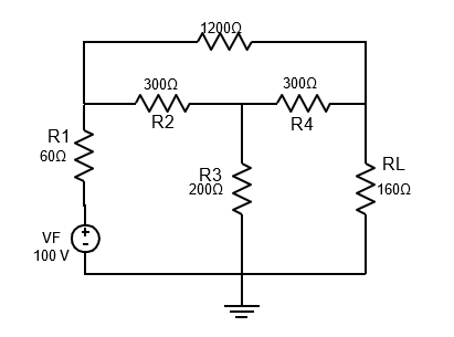 R1
600
VF
100 V
300Ω
R2
12000
R3
200Ω
3000
R4
M
RL
160Ω