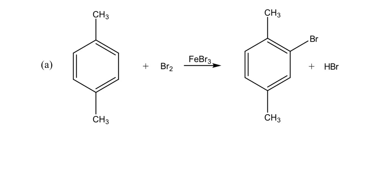 CH3
CH3
Br
FeBr3.
+
HBr
(а)
+
Br2
ČH3
CH3
