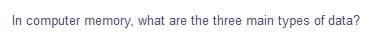 In computer memory, what are the three main types of data?
