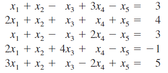 Xз+ 3x4 — X,
X1 + x2 -
2x, + x, + X3 + X4 + Xg =
X, + x, - X3 + 2x¼ – X5 =
2x, + x2 + 4x3 + X4 – X5
Зх, + х, + х - 2х, + x — 5
3
4
3
-1
