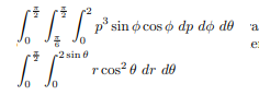 p* sin o cos o dp dộ de
'a
e:
-2 sin e
r cos? 0 dr de
