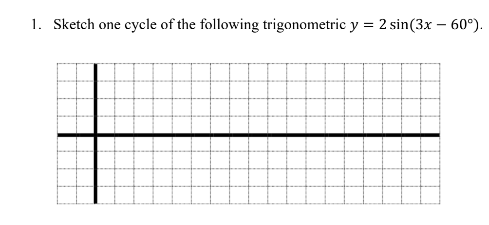 1. Sketch one cycle of the following trigonometric y = 2 sin(3x − 60°).