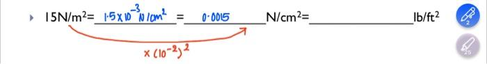 -3
> 15N/m²= 1.5x 10 10 /cm²
=
x(10-2)2
0.0015
N/cm²=
lb/ft²