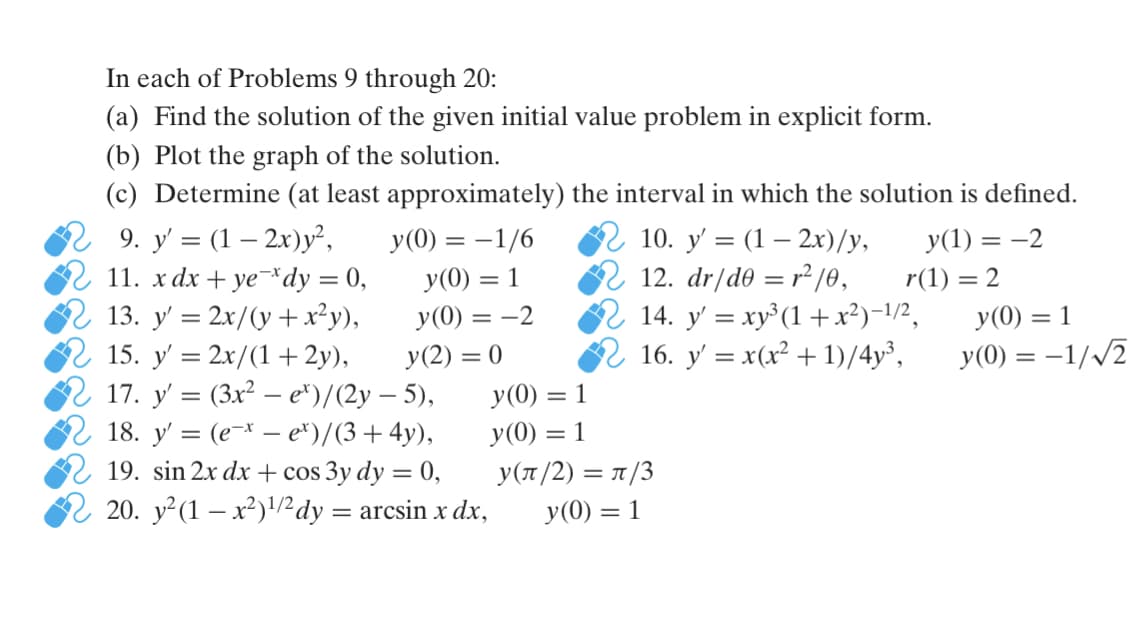 15. y = 2x/(1 + 2y),
y(2) = 0
