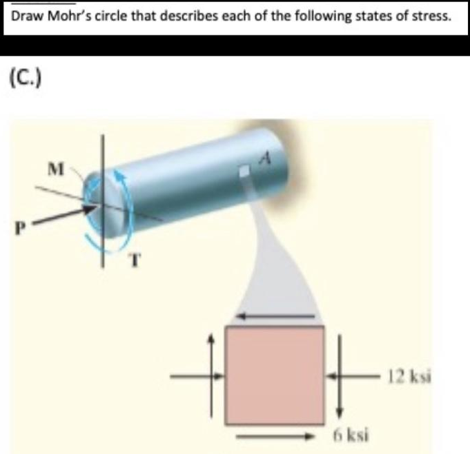 Draw Mohr's circle that describes each of the following states of stress.
(C.)
M
6 ksi
12 ksi