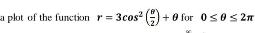 a plot of the function r = 3cos² (-) +
0 for 0< 0< 2n
%3D
90
