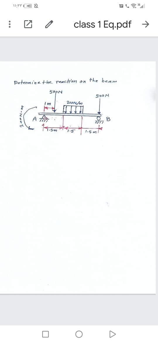 class 1 Eq.pdf
the beam
Petermine the reaction on
Im
200N/n
A ft
1.5m
