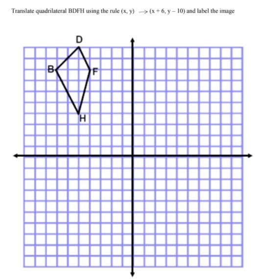 Translate quadrilateral BDFH using the rule (x, y) (x+6, y- 10) and label the image
D
B
