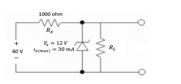 1000 ohm
Rz
V, = 12 V
lz(max) = 30 mA
60 V
+ 8
