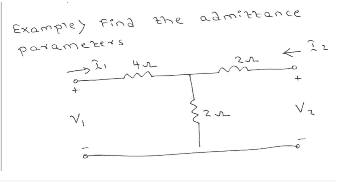 Exampley Find
parameters
V₁
2,
ö
the
42
admizzance
212
212
Iz
V₂