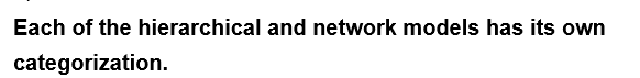 Each of the hierarchical and network models has its own
categorization.