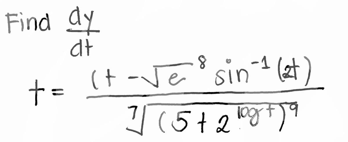 Find dy
dt
+=
(+
11-√₂
8
sin-1 (2+)
1(5+2log +79