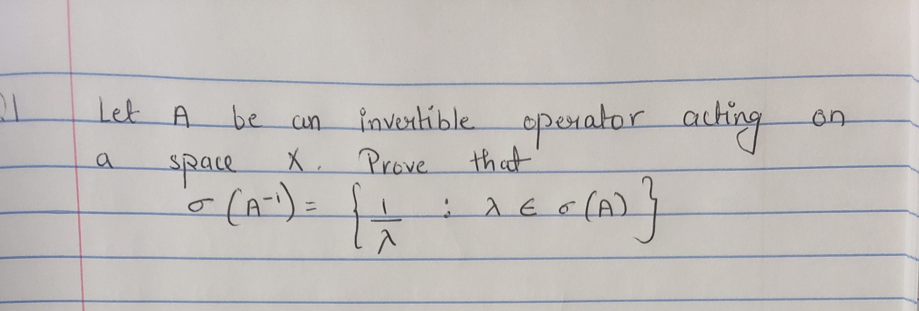 Let A
invertible operator aching
X. Prove.
be cun
on
that
space
(A-)=
AEo(A)
