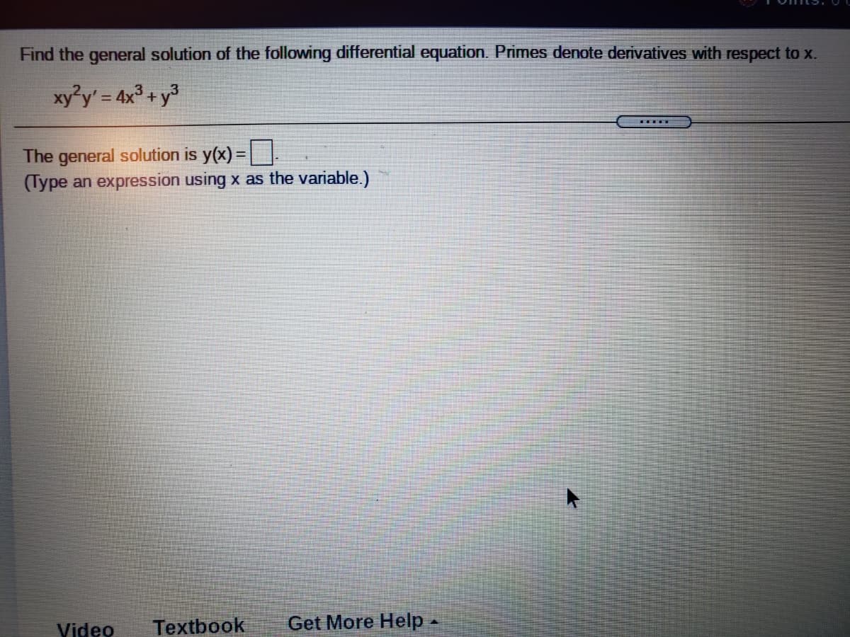 Find the general solution of the following differential equation. Primes denote derivatives with respect to x.
xy'y' = 4x + y
The general solution is y(x) =
(Type an expression using x as the variable.)
Video
Textbook
Get More Help -
