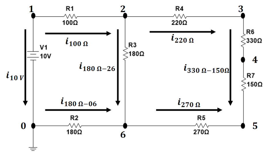 i10 v
0
V1
–10V
R1
10002
1100 Ω
1180 Ω-26
1180 2-06
R2
ww
180Ω
2
6
R3
180Ω
R4
220Ω
1220 Ω
1330 Ω-150Ω
1270 Ω
R5
270Ω
3
R6
330Ω
4
R7
×150Ω
5