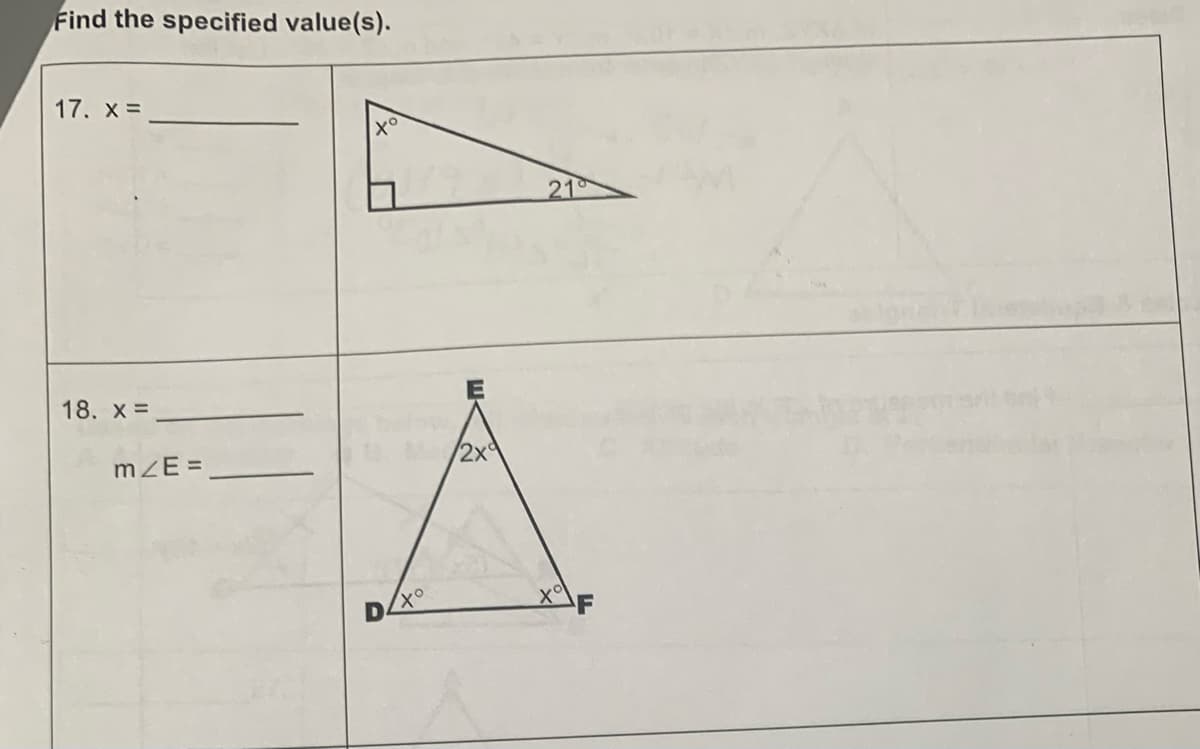 Find the specified value(s).
17. X =
18. X =
m/E=_
xo
2x
210