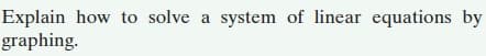 Explain how to solve a
graphing.
system of linear equations by
