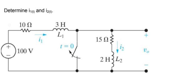 Determine i ) and iz)-
10 N
3 H
15 Ωξ
t = 0
) 100 V
vo
2 H3L2
