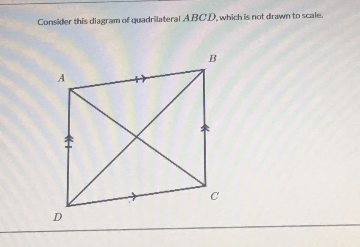 Consider this diagram of quadrilateral ABCD, which is not drawn to scale.
B
A
